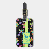Étiquette À Bagage Papillons Whimsy modernes sur Monogramme noir (Devant Vertical)