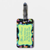 Étiquette À Bagage Papillons Whimsy modernes sur Monogramme noir (Dos Vertical)