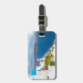 Étiquette À Bagage Paradis Grec. Peinture d'aquarelle de Santorini (Devant Vertical)