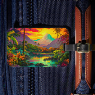 Étiquette À Bagage Paradis tropical coloré de l'île