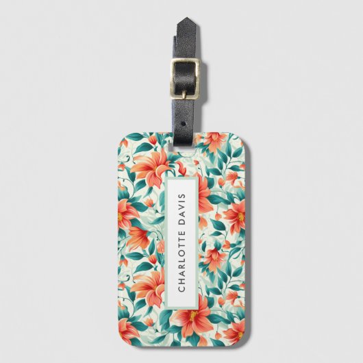 Étiquette À Bagage Paradis tropical Floral Print Black Script (Devant Vertical)