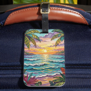 Étiquette À Bagage Paradis tropical Scène de plage côtière Impasto