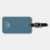Étiquette À Bagage Paraphe de monogramme bleu et blanc + nom (Devant horizontal)