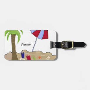 Étiquette À Bagage Parapluie de plage dans le sable