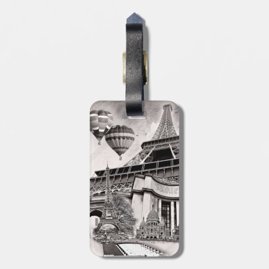 Étiquette À Bagage Paris Collage (Dos Vertical)