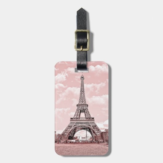 Étiquette À Bagage Paris dans Tour Eiffel rose (Devant Vertical)