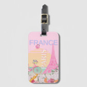 Étiquette À Bagage Paris, France, Travel Art, Preppy, Pastel, Rose (Devant Vertical)