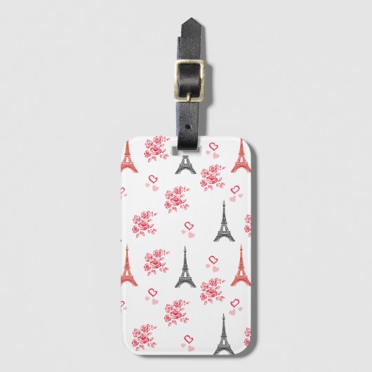Étiquette À Bagage Paris Love Pattern – Eiffel Tower & Roses Seamless (Devant Vertical)