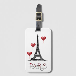 Étiquette À Bagage Paris, Tour Eiffel et Ballons du Coeur Rouge