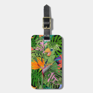 Étiquette À Bagage Parrot de dessin, Feuilles de palme - Personnalisé