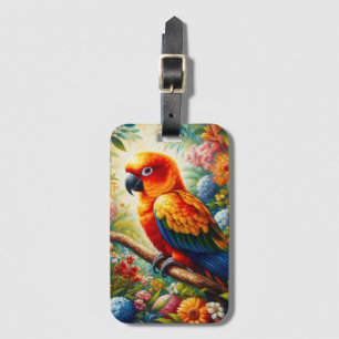 Étiquette À Bagage Parrot Sun Conure aux fleurs colorées