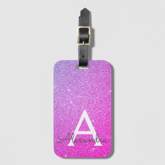Étiquette À Bagage Parties scintillant à étincelle rose pourpre Nom d (Devant Vertical)