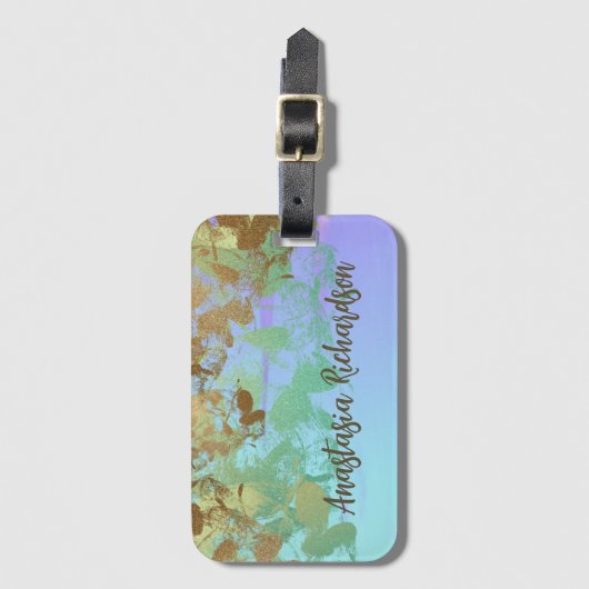 Étiquette À Bagage Parties scintillant Abstraite artistique en or ver (Devant Vertical)