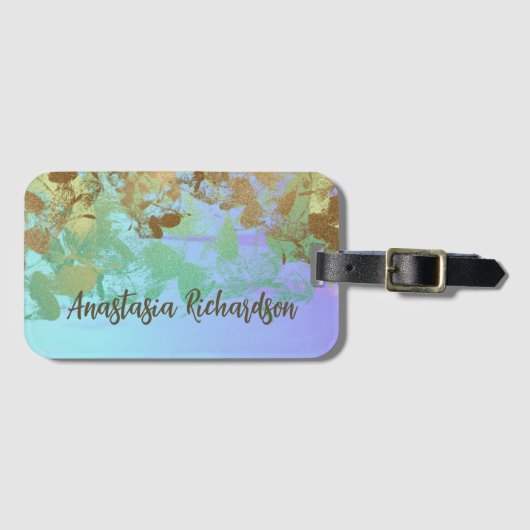 Étiquette À Bagage Parties scintillant Abstraite artistique en or ver (Devant Horizontal)