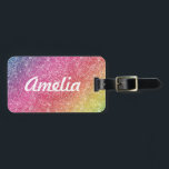 Étiquette À Bagage Parties scintillant arc-en-ciel de fille Nom du mo<br><div class="desc">Ajoutez une touche de couleur à votre étiquette de bagages. Personnalisez avec votre nom, monogramme, initial ou texte. Vous pouvez modifier la couleur du texte et le style de police à l'aide de l'option customiser. Les parties scintillantes sont simulées par le design. Il n'y aura pas de parties scintillantes sur...</div>