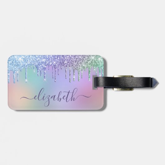 Étiquette À Bagage Parties scintillant arc-en-ciel personnalisée (Dos horizontal)