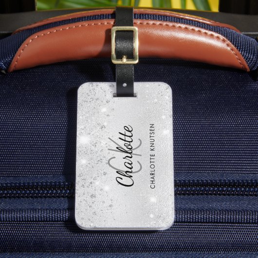 Étiquette À Bagage Parties scintillant argent élégant monogramme nom  (Insitu Rectoal 2)