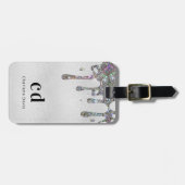 Étiquette À Bagage Parties scintillant argent goutte nom monogramme (Devant horizontal)