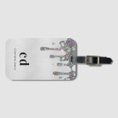 Étiquette À Bagage Parties scintillant argent goutte nom monogramme (Devant Horizontal)