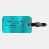 Étiquette À Bagage Parties scintillant Argent Turquoise Bleu Foil Fan (Dos horizontal)