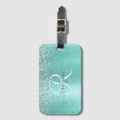 Étiquette À Bagage Parties scintillant argentée turquoise en métal br (Devant Vertical)