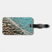 Étiquette À Bagage Parties scintillant Bleu Empreinte de léopard chic (Dos horizontal)