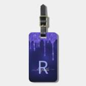 Étiquette À Bagage Parties scintillant bleu marine gouttes monogramme (Devant Vertical)