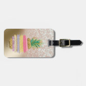 Étiquette À Bagage Parties scintillant Bokeh Ombre, Ananas rayé (Devant horizontal)