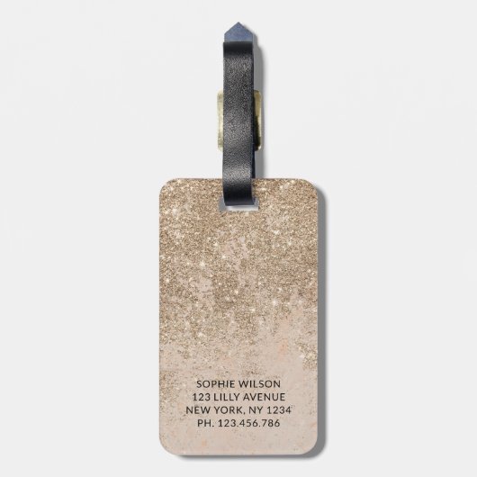 Étiquette À Bagage Parties scintillant Champagne Monogramme Sparkly (Dos Vertical)
