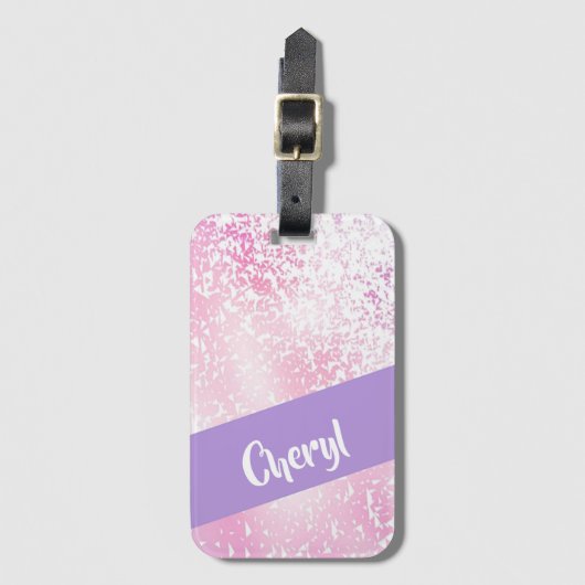 Étiquette À Bagage Parties scintillant claire violette, rose et blanc (Devant Vertical)