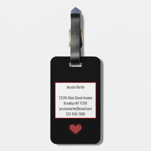 Étiquette À Bagage Parties scintillant Coeurs rouges mignonnes person (Dos Vertical)