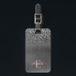 Étiquette À Bagage Parties scintillant d'argent brossé Monogramme mét<br><div class="desc">Personnalisez cette étiquette de bagage avec votre nom monogramme. Arrière - plan est un métal brossé gris avec parties scintillant en argent. Nom du monogramme à l'avant dans la police de script et l'adresse et le numéro de téléphone à l'arrière. Conçu pour vous par Blackberry Boulevard.</div>