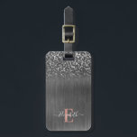 Étiquette À Bagage Parties scintillant d'argent brossé Monogramme mét<br><div class="desc">Personnalisez cette étiquette de bagage avec votre nom monogramme. Arrière - plan est un métal brossé gris avec parties scintillant en argent. Nom du monogramme à l'avant dans la police de script et l'adresse et le numéro de téléphone à l'arrière. Conçu pour vous par Blackberry Boulevard.</div>