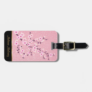 Étiquette À Bagage Parties scintillant de fleurs de cerisiers roses