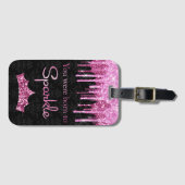 Étiquette À Bagage Parties scintillant de séchage rose noir né à étin (Devant Horizontal)
