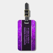 Étiquette À Bagage Parties scintillant de tons violets monogramme Tex (Devant Vertical)