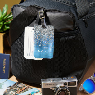 Étiquette À Bagage Parties scintillant d'étincelle en argent bleu per