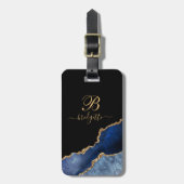 Étiquette À Bagage Parties scintillant d'or bleu Agate Géode Monogram (Devant Vertical)