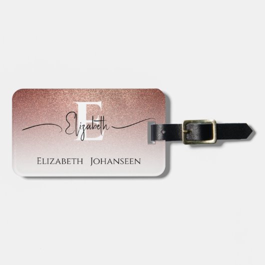 Étiquette À Bagage Parties scintillant d'or Rose féminine blanc Monog (Devant horizontal)
