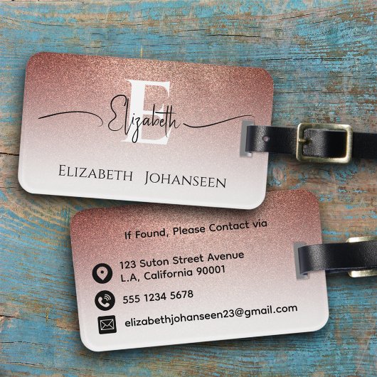 Étiquette À Bagage Parties scintillant d'or Rose féminine blanc Monog