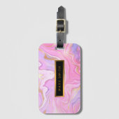 Étiquette À Bagage Parties scintillant en marbre rose violet or (Devant Vertical)