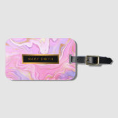 Étiquette À Bagage Parties scintillant en marbre rose violet or (Devant Horizontal)