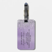 Étiquette À Bagage Parties scintillant en métal brossé violet Script  (Dos Vertical)