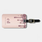 Étiquette À Bagage Parties scintillant en or rose flush  nom monogram (Devant horizontal)