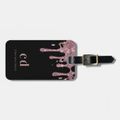 Étiquette À Bagage Parties scintillant en or rose noir gouttes nom mo (Devant horizontal)