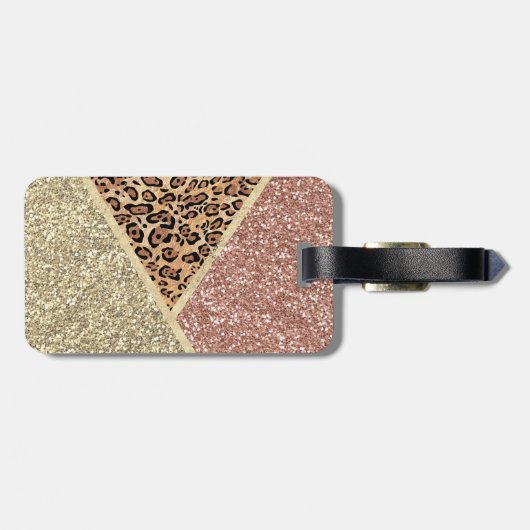 Étiquette À Bagage Parties scintillant en or Rose rayé Leopard Monogr (Dos horizontal)