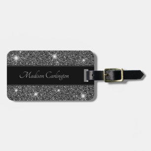 Étiquette À Bagage Parties scintillant Faux Noir Shimmer Nom de la te