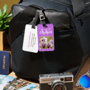 Étiquette À Bagage Parties scintillant fille violet Monogramme initia