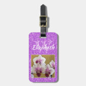 Étiquette À Bagage Parties scintillant fille violet Monogramme initia (Devant Vertical)