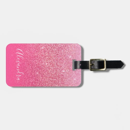 Étiquette À Bagage Parties scintillant Girly Sparkly Rose rose Nom du (Devant horizontal)